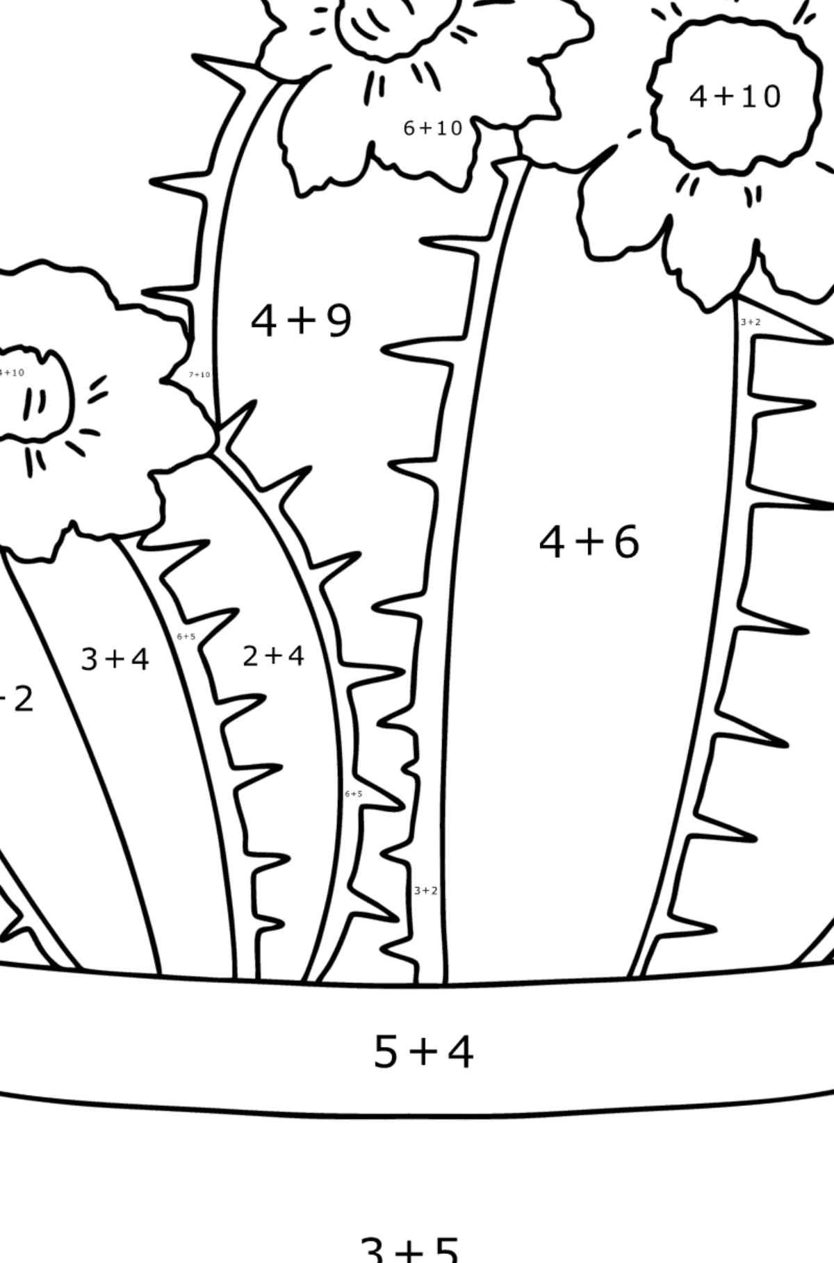 Ausmalbild Schöner Kaktus - Mathe Ausmalbilder - Addition für Kinder