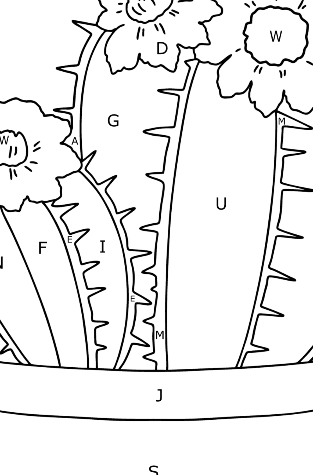 Kleurplaat notocactus - Kleuren met letters voor kinderen
