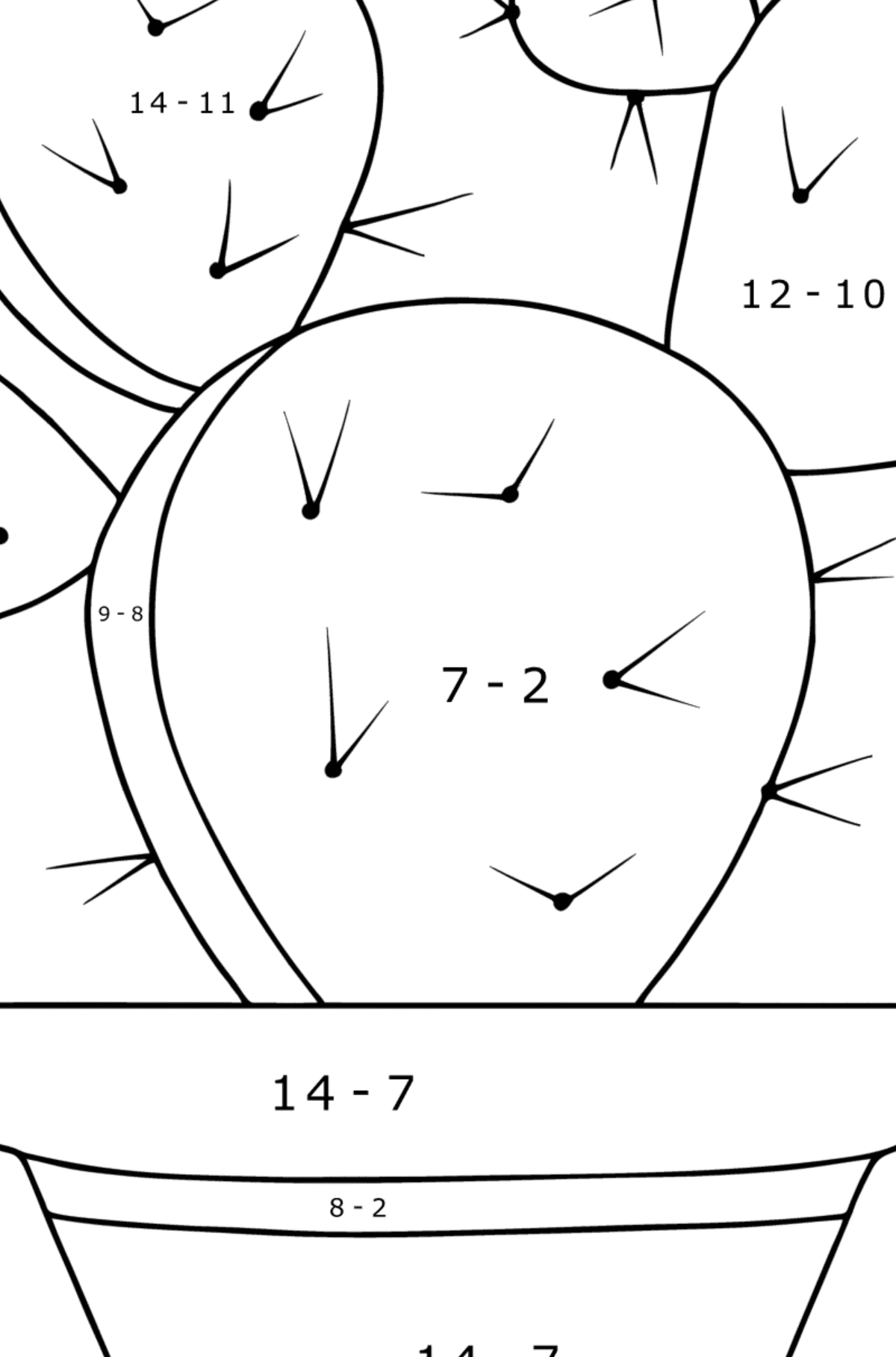 Prickly pear Cactus coloring page - Math Coloring - Subtraction for Kids