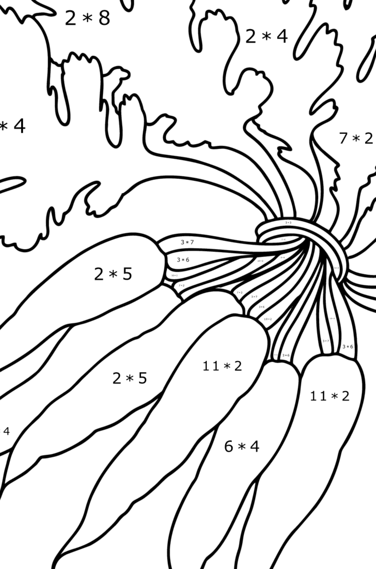 Värityskuva Porkkanat - Matemaattinen Värityskirja - Kertolasku lapsille