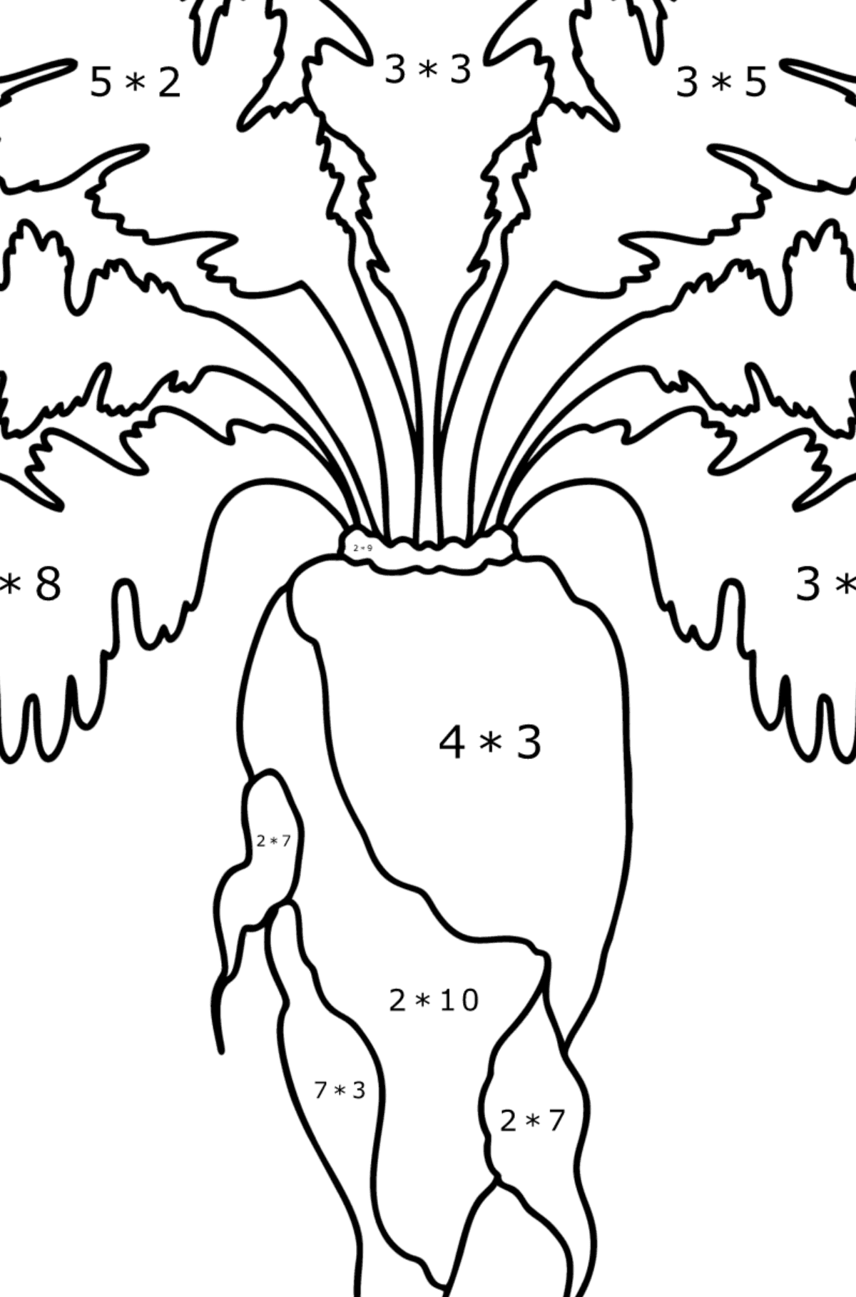 Värityskuva Kypsä porkkana - Matemaattinen Värityskirja - Kertolasku lapsille