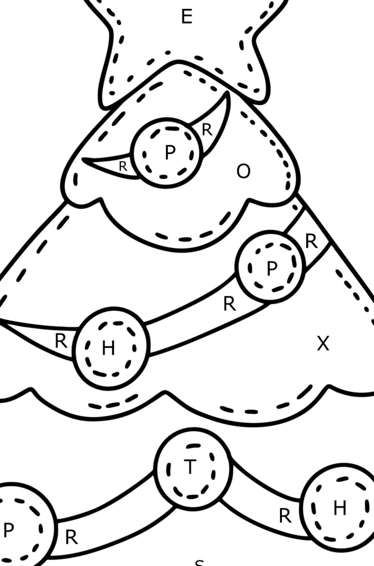 Desen de colorat pom de crăciun din pâslă - Desen de colorat după Literă pentru copii