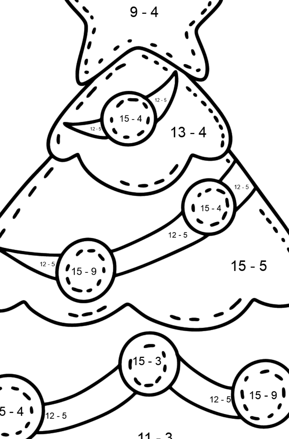 Desen de colorat pom de crăciun din pâslă - Desen de colorat - Scădere pentru copii