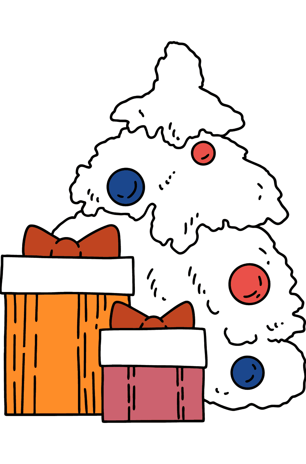 Desen de colorat cadouri sub brad - Desene de colorat pentru copii