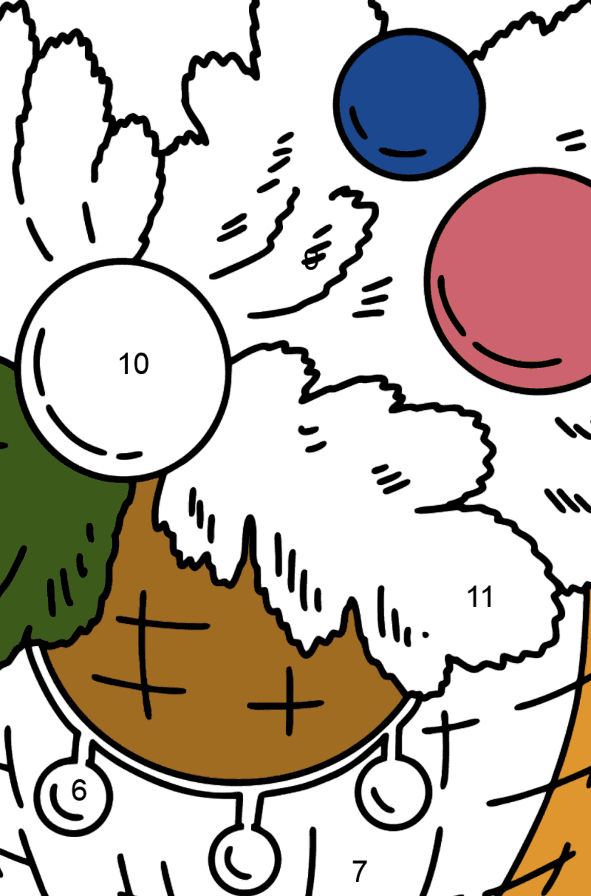 Раскраска новогодняя веточка елки - По Номерам для Детей