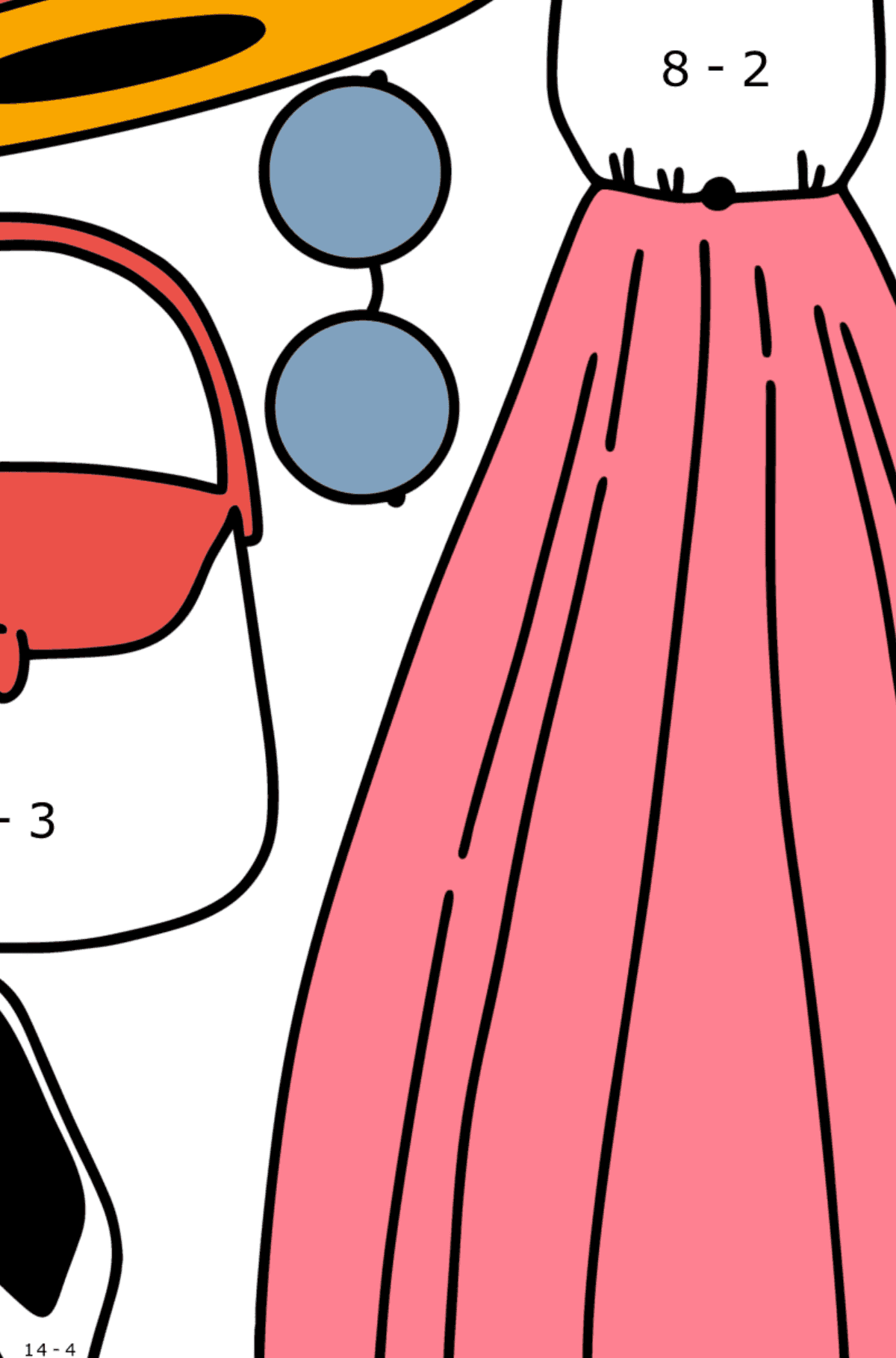 Ausmalbild Schöne Sommerkleidung - Mathe Ausmalbilder - Subtraktion für Kinder