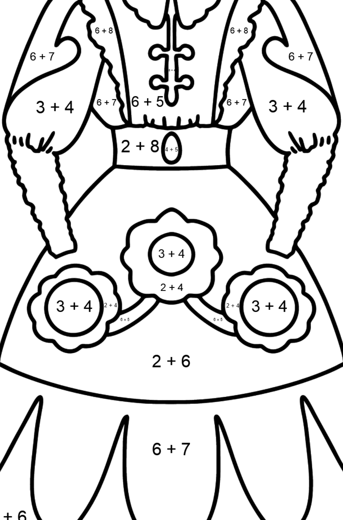 Розмальовка сторінка з сукнею - Математична Розмальовка Додавання для дітей