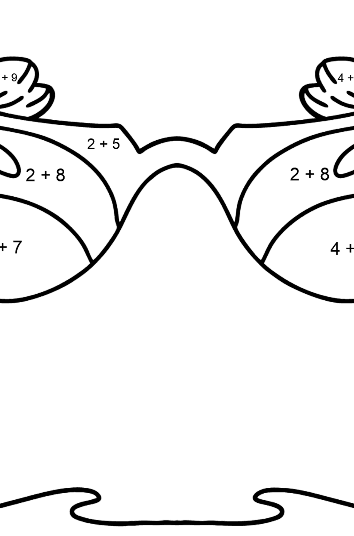 Забарвлення сторінки в окулярах - Математична Розмальовка Додавання для дітей