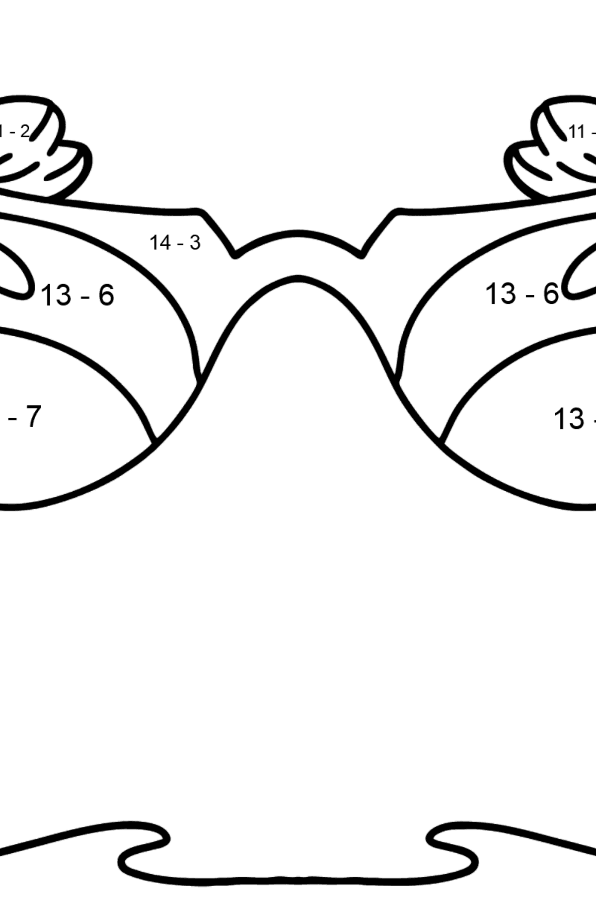 Забарвлення сторінки в окулярах - Математична Розмальовка Віднімання для дітей