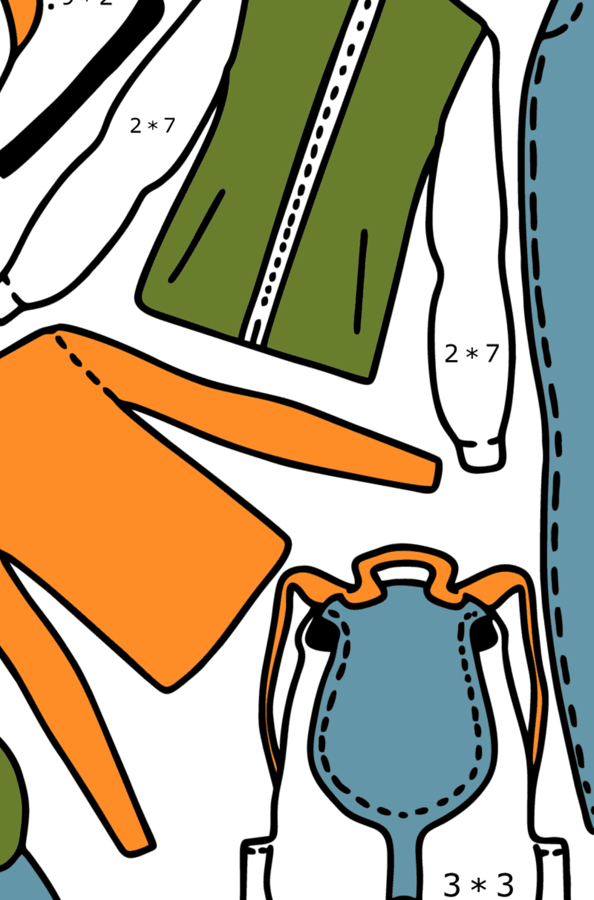 Tegning til fargelegging vårklær - Matematisk fargeleggingsside - multiplisering for barn