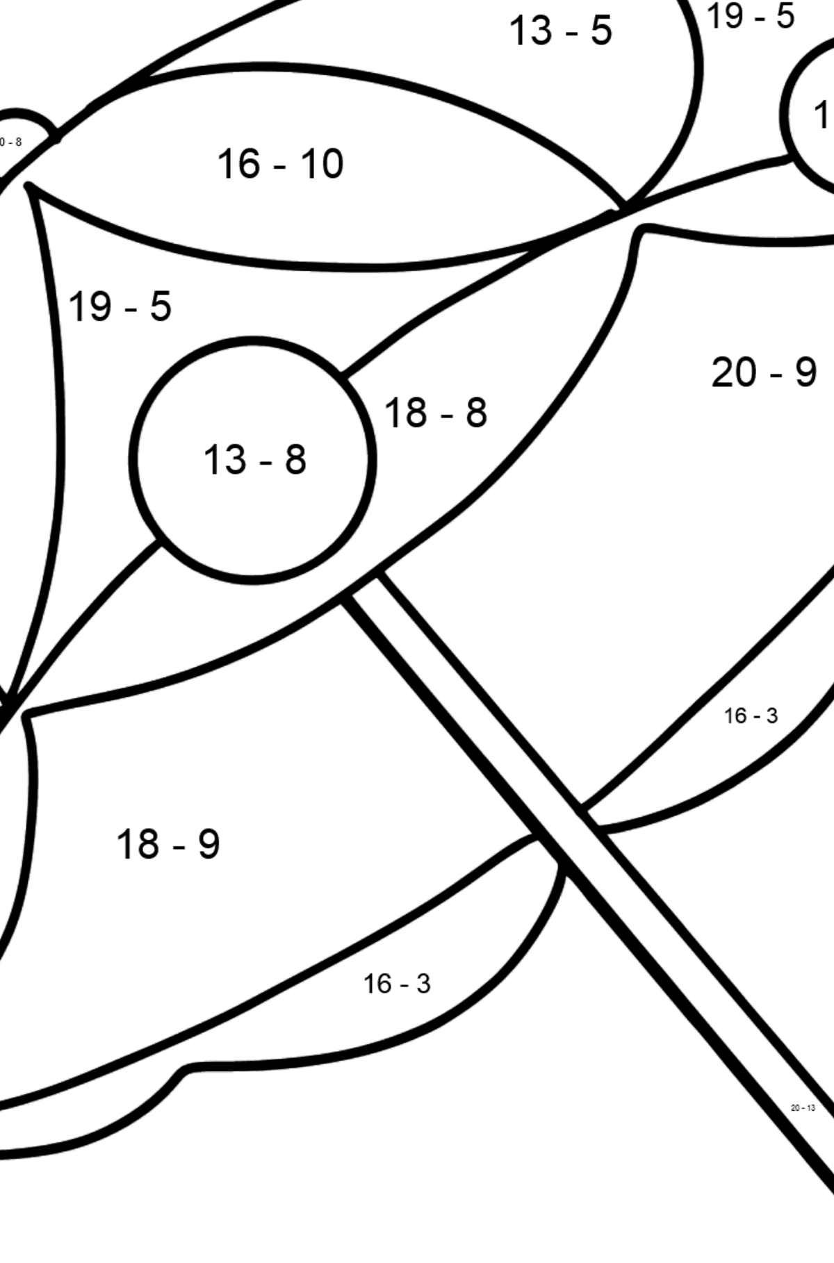 Розмальовка Мила парасолька - Математична Розмальовка Віднімання для дітей