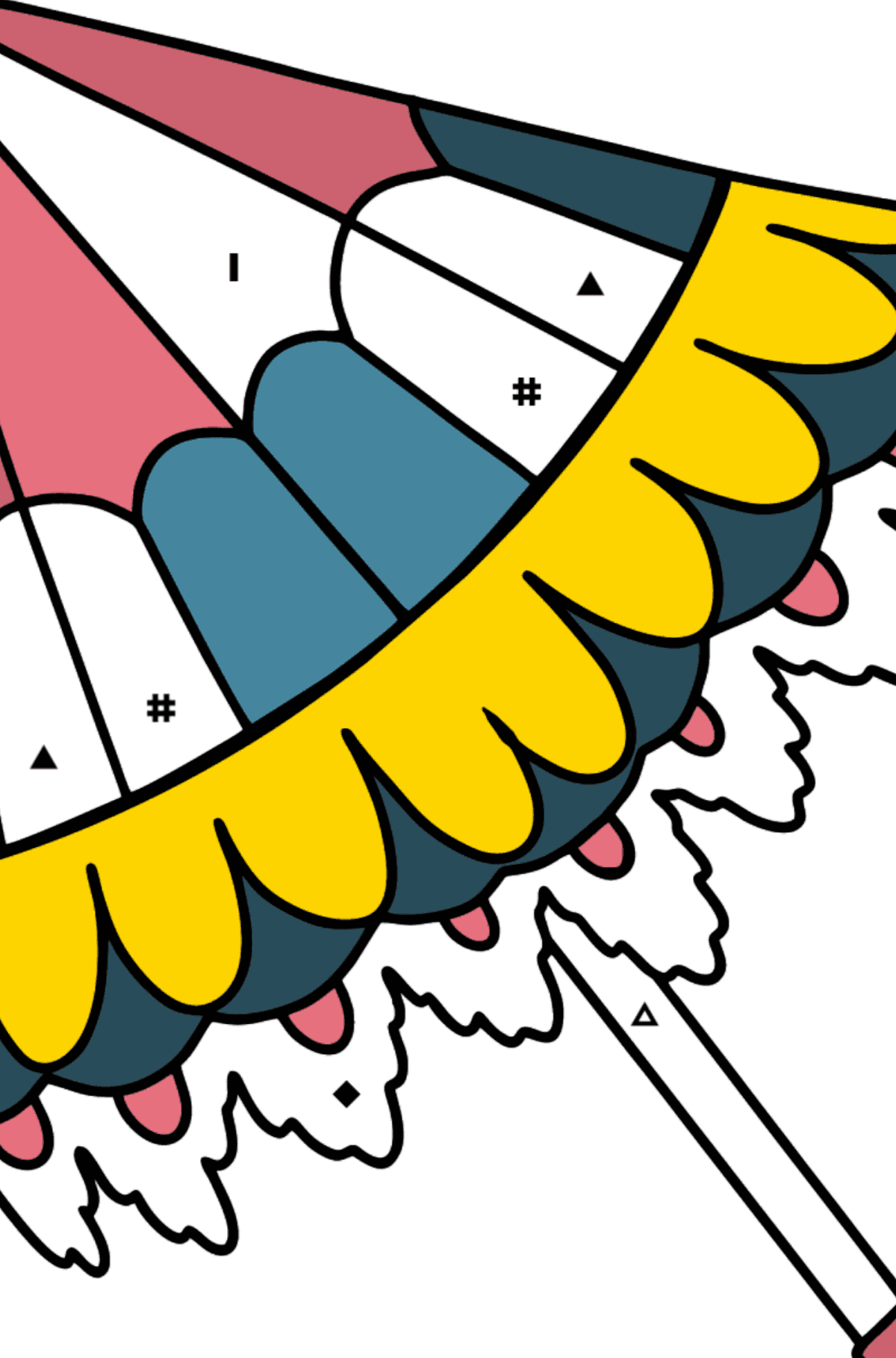 Kolorowanka z parasolem - Kolorowanie według symboli dla dzieci