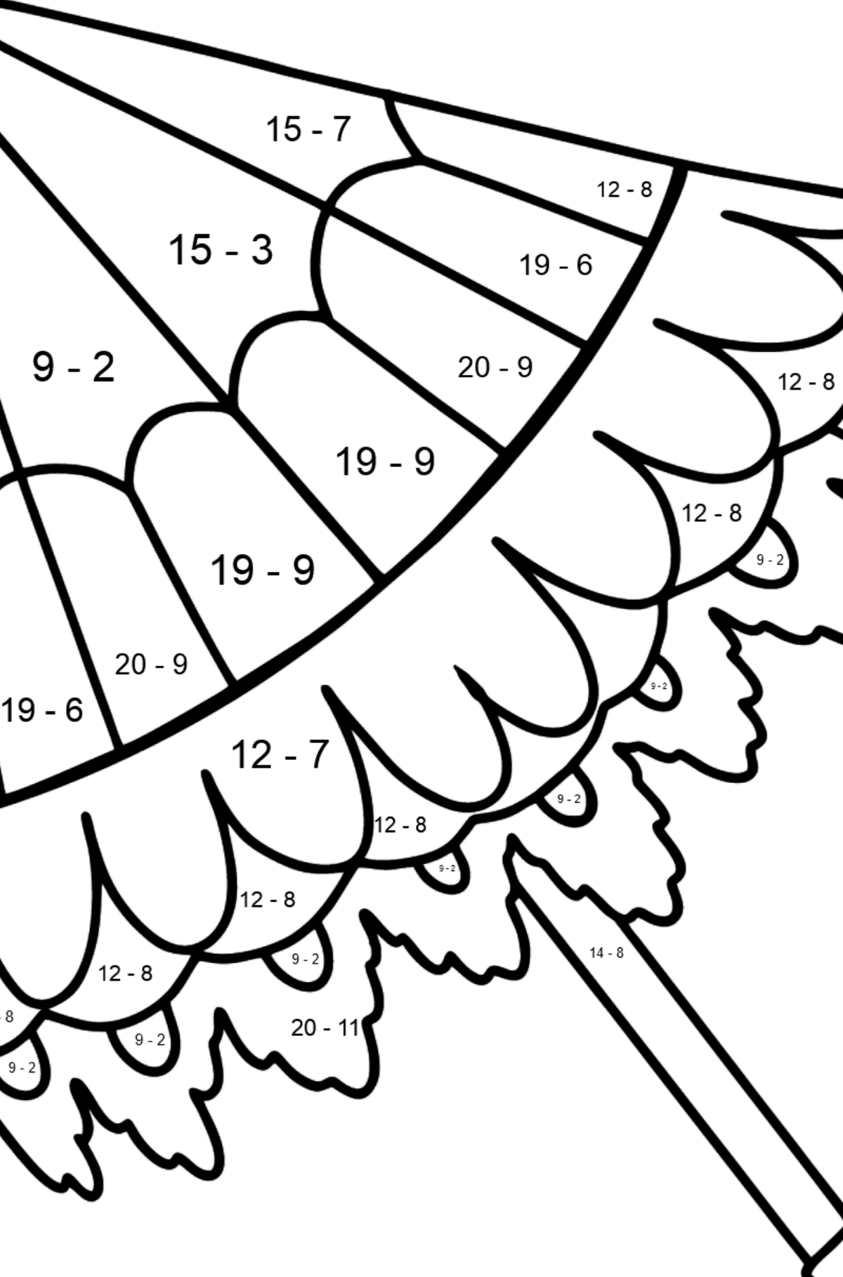 Guarda-chuva para colorir - Colorindo com Matemática - Subtração para Crianças