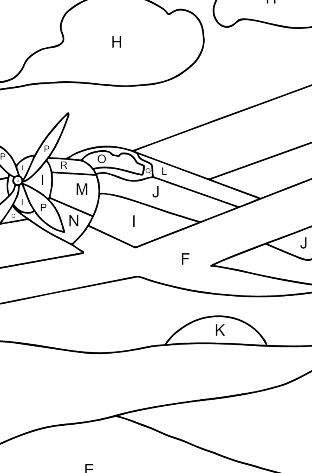 Coloring Page - A Biplane - Coloring by Letters for Kids