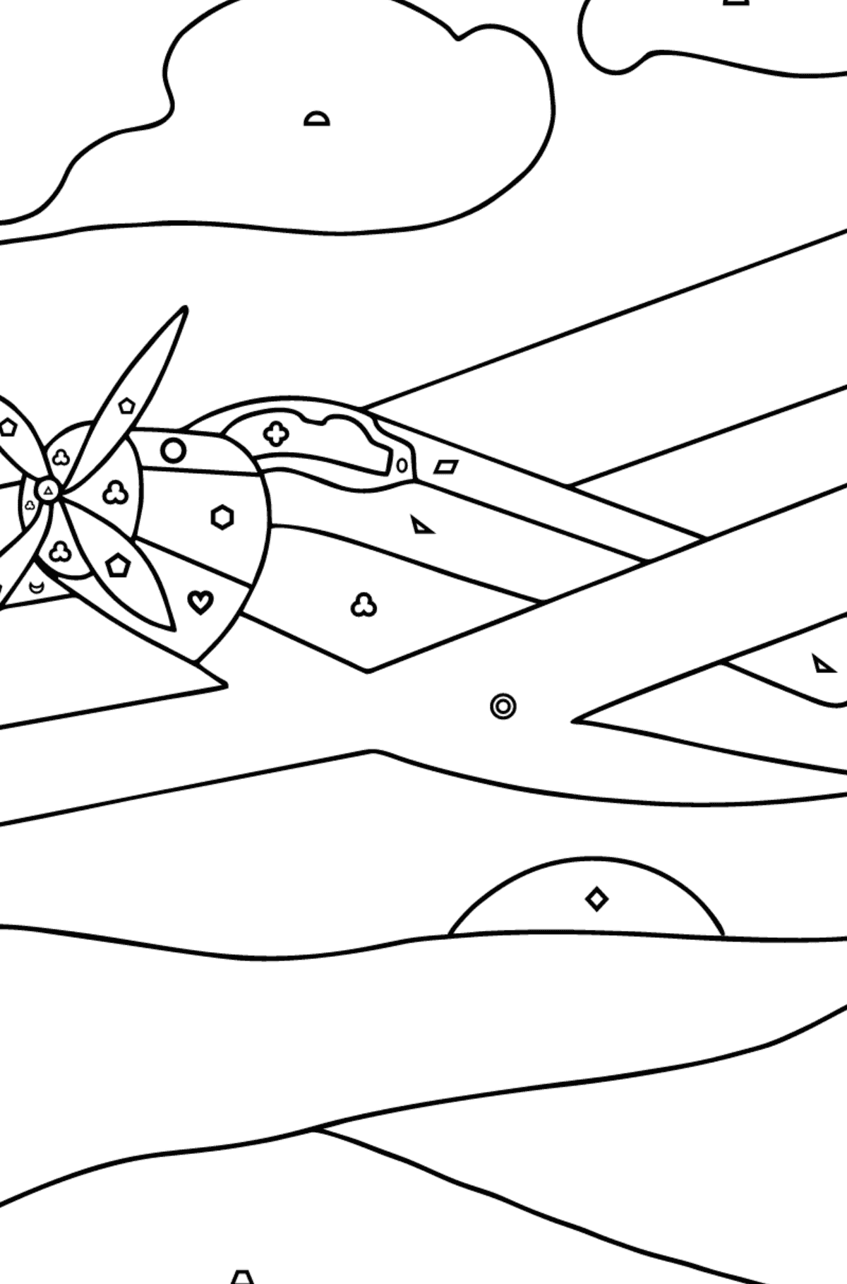 Coloring Page - A Biplane - Coloring by Geometric Shapes for Children