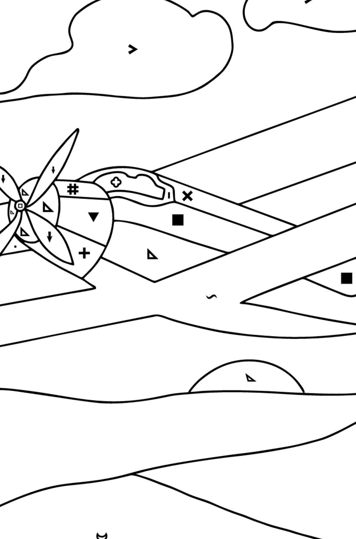 Coloring Page - A Biplane - Coloring by Symbols and Geometric Shapes for Children