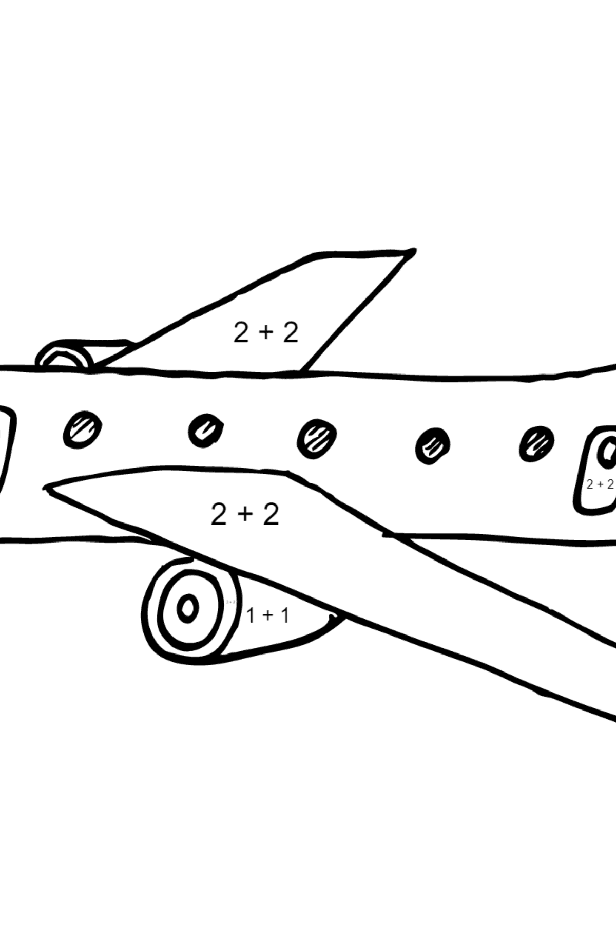 Coloring Page - A Commercial Jet - Math Coloring - Addition for Children