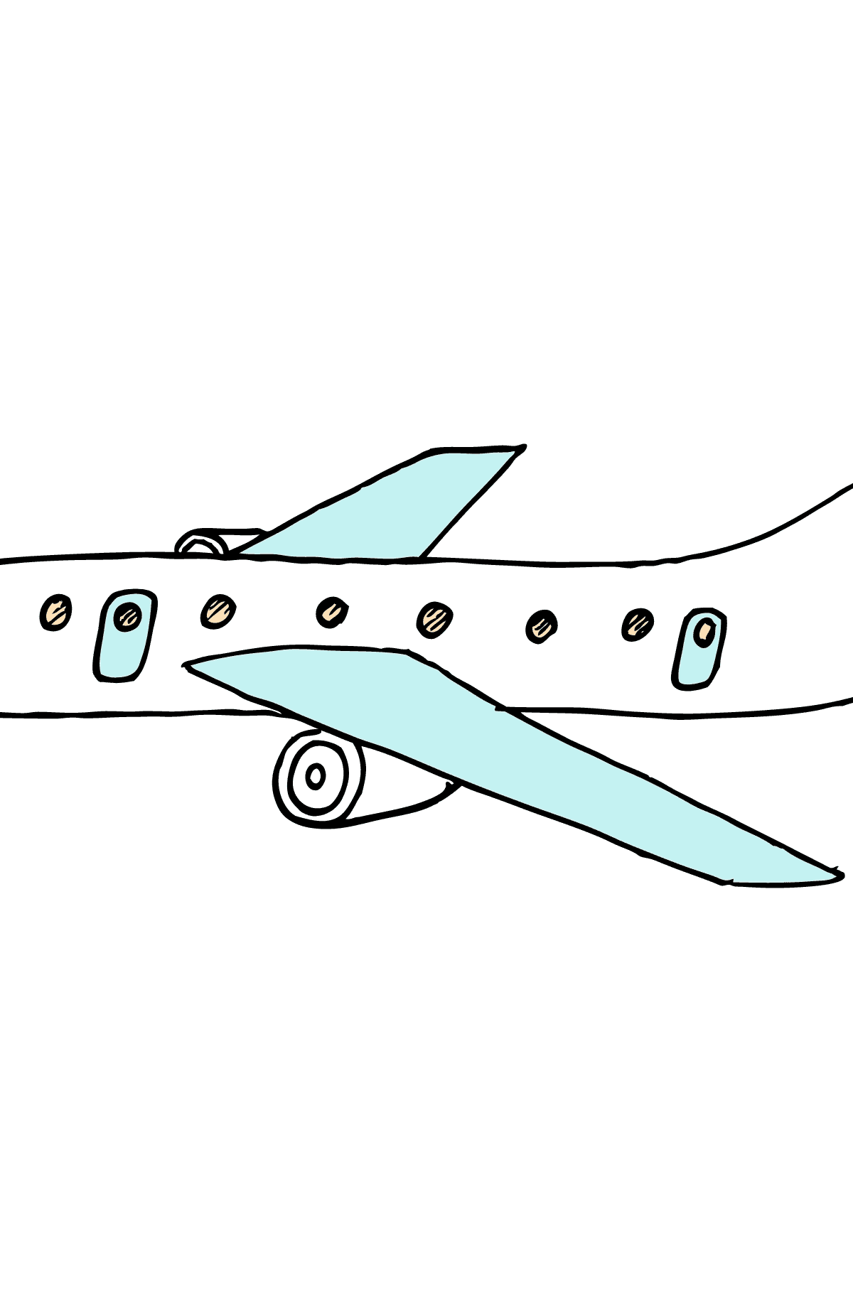 Kleurplaat vliegtuig (commerciële jet) - kleurplaten voor kinderen