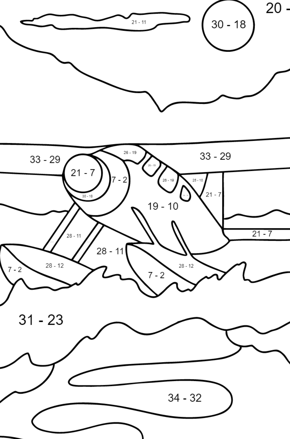 Coloring Page - A Hydroplane - Math Coloring - Subtraction for Kids