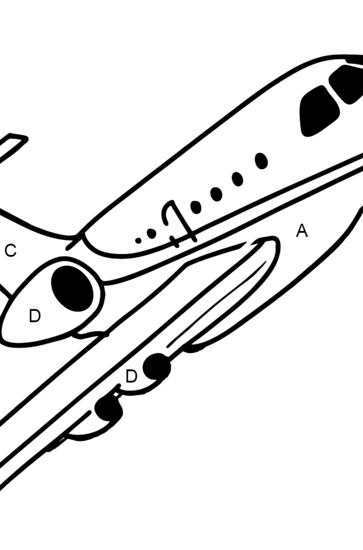 Airbus Flugzeug Ausmalbild - Ausmalen nach Buchstaben für Kinder
