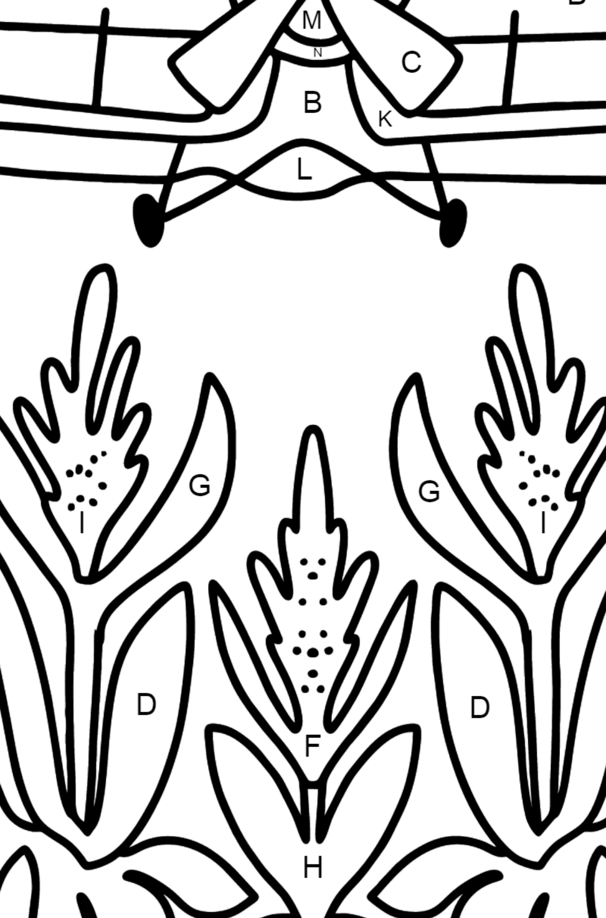 Agricultural plane coloring page - Coloring by Letters for Kids