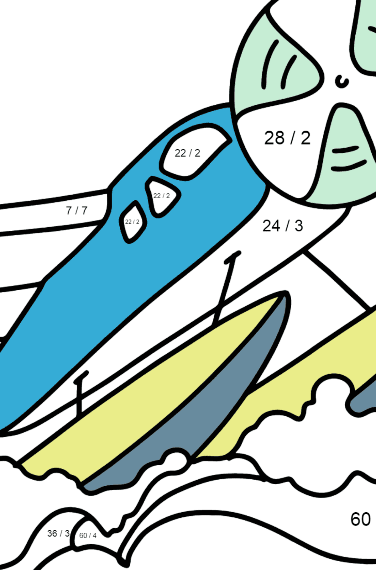 Kolorowanka Samolot ziemnowodny - Kolorowanki matematyczne dzielenie dla dzieci