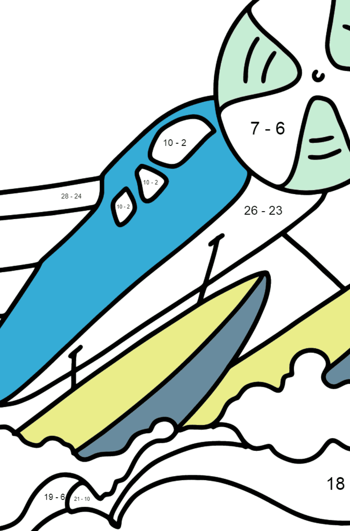 Dibujo de Avión anfibio para colorear - Colorear con Matemáticas - Restas para Niños
