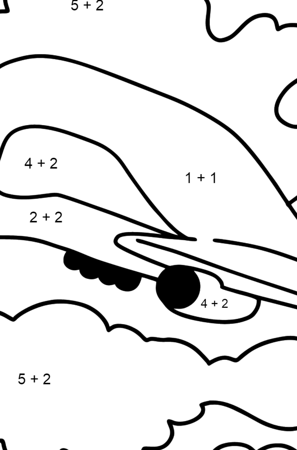 Розмальовка Вантажний літак - Математична Розмальовка Додавання для дітей
