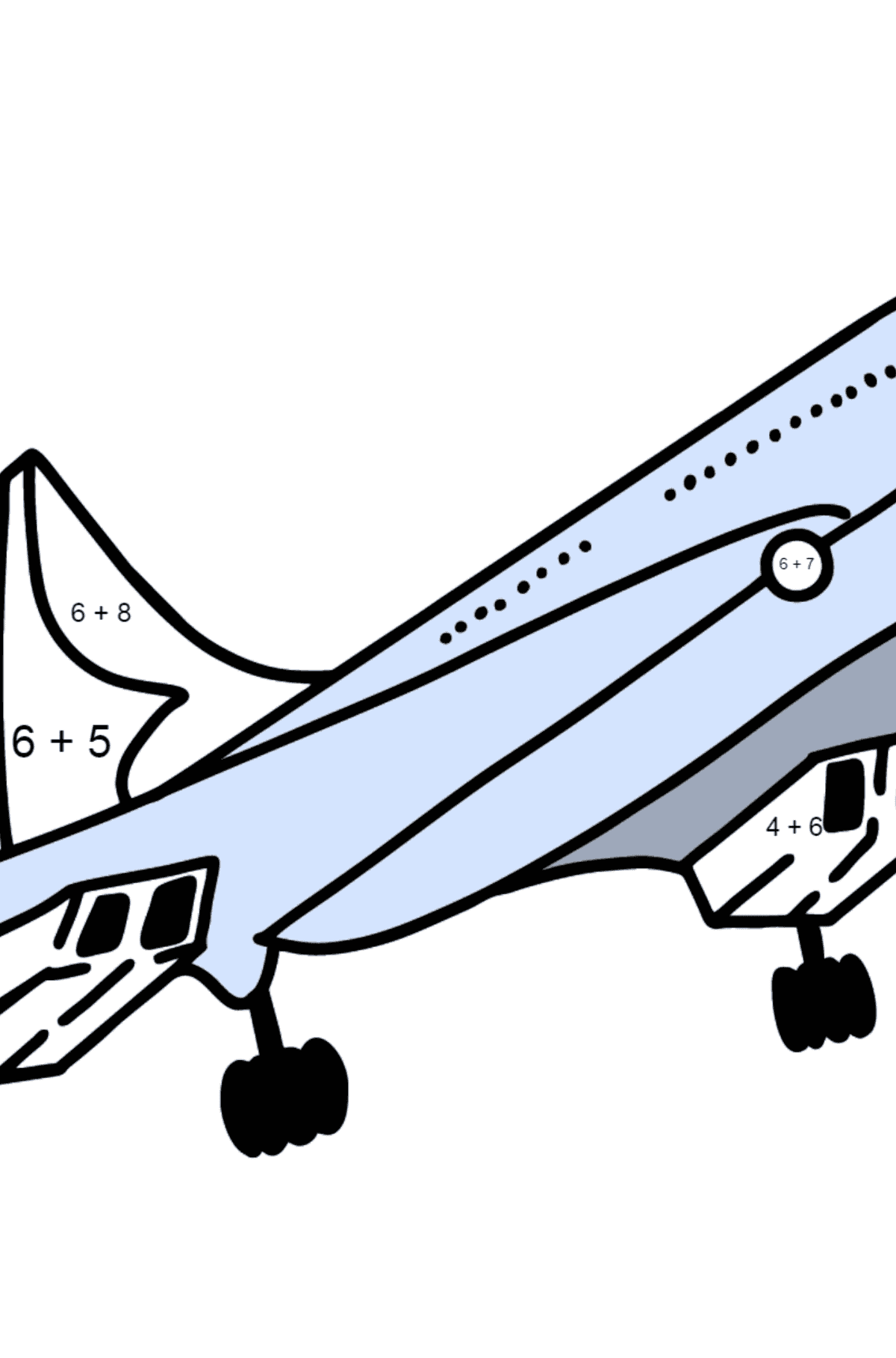 Раскраска Самолет Конкорд - На Сложение для Детей