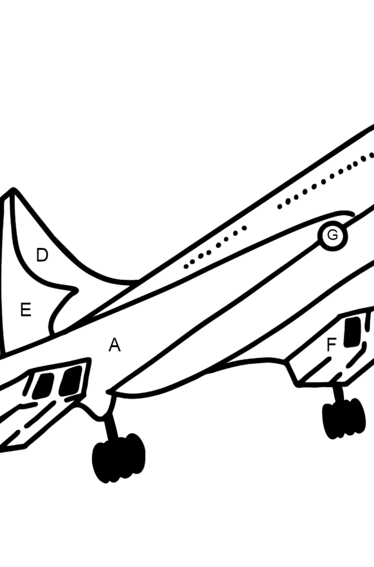 Concorde Ausmalbild - Ausmalen nach Buchstaben für Kinder