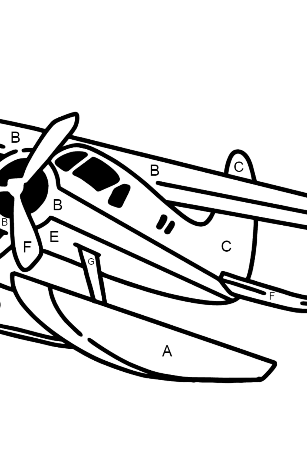 Desenho para colorir do Jet Airplane BE-200 - Colorir por Letras para Crianças