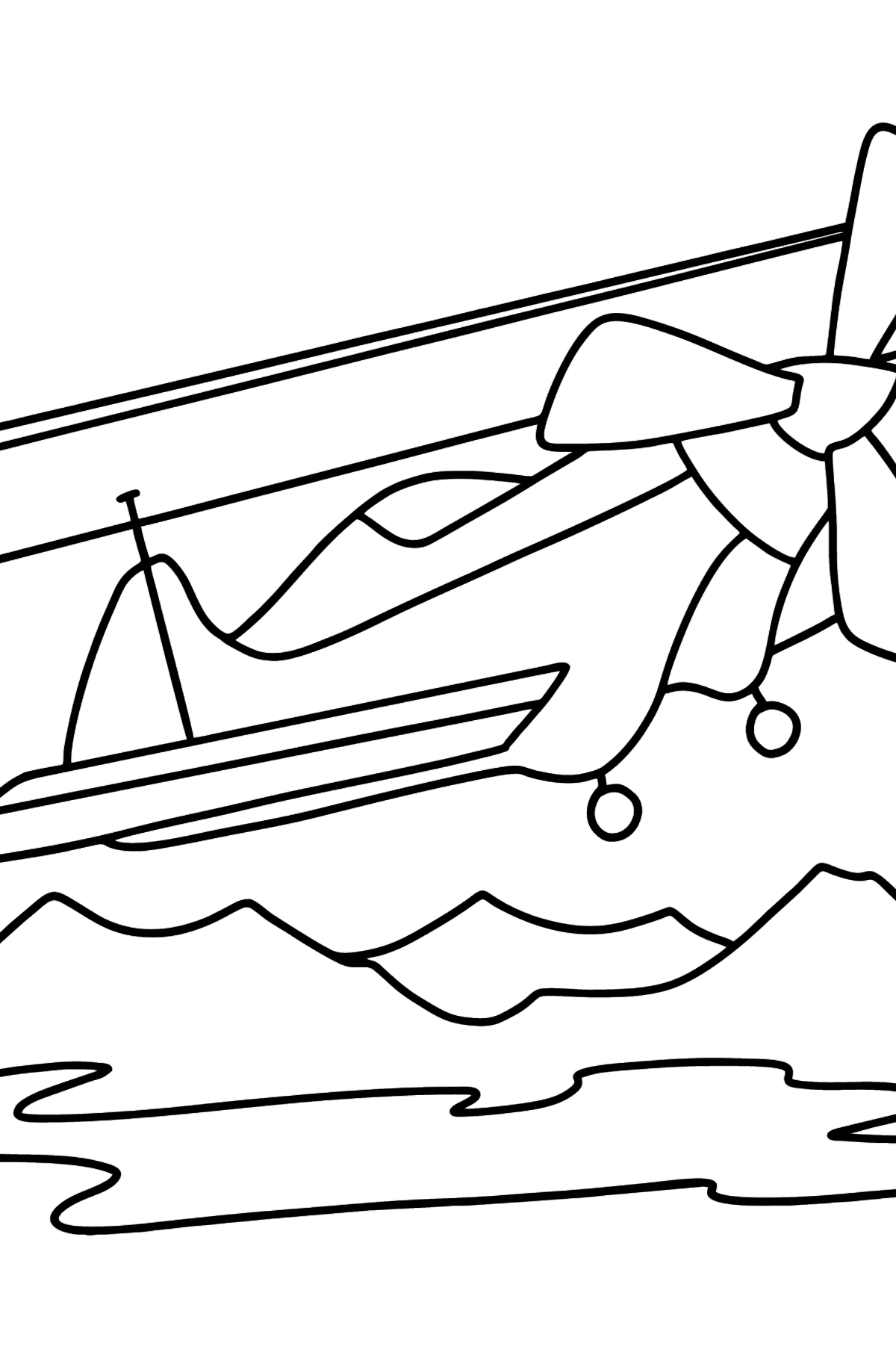 Coloring page - Light Airplane flies Over Mountains - Coloring Pages for Kids