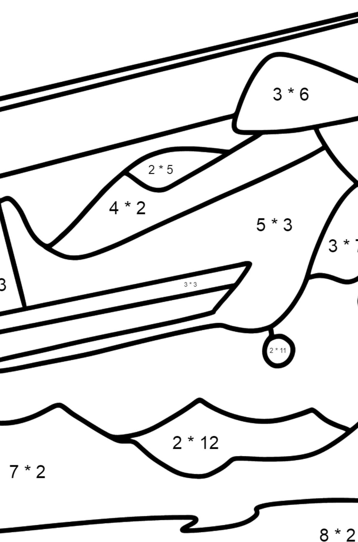 Light Airplane Ausmalbild - Mathe Ausmalbilder - Multiplikation für Kinder