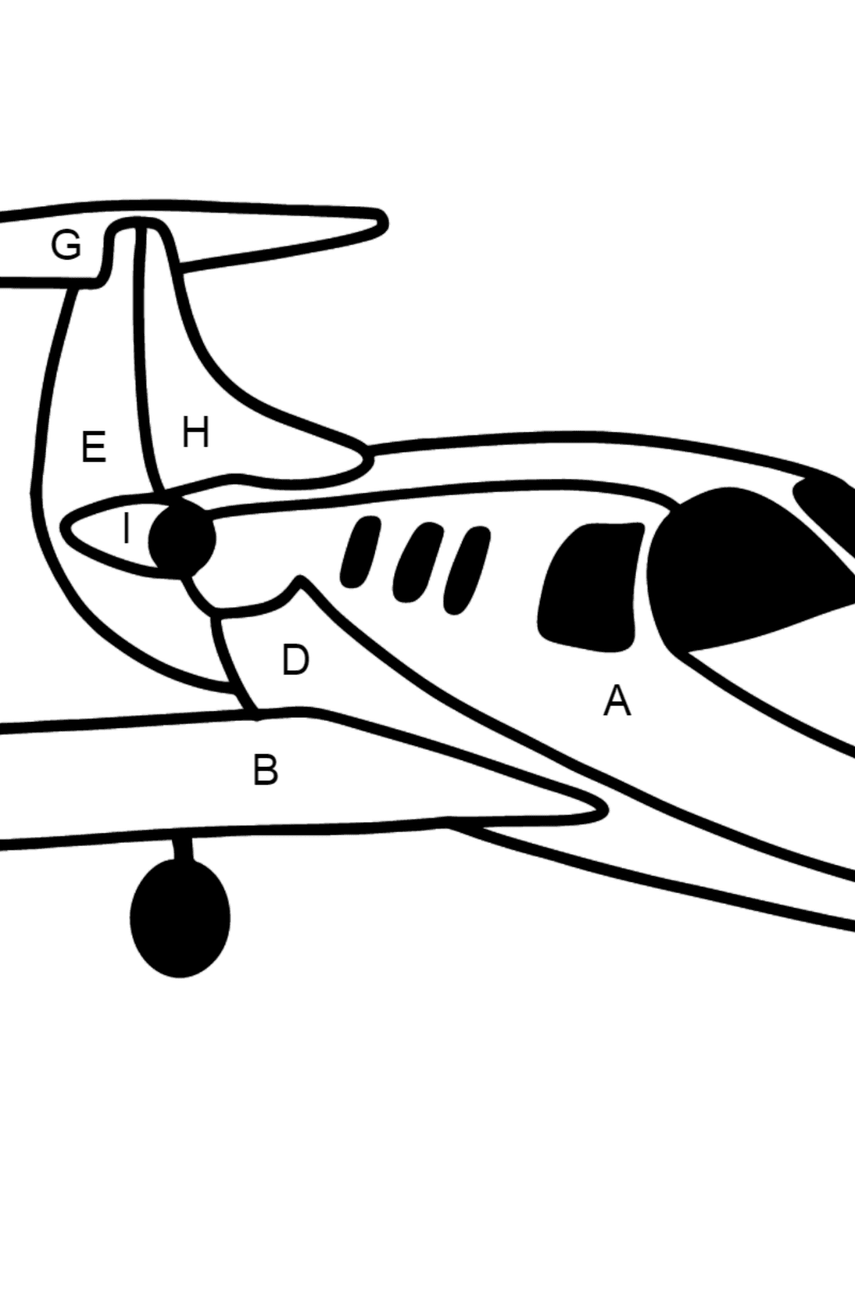 Flugzeug Private Jet Ausmalbild - Ausmalen nach Buchstaben für Kinder