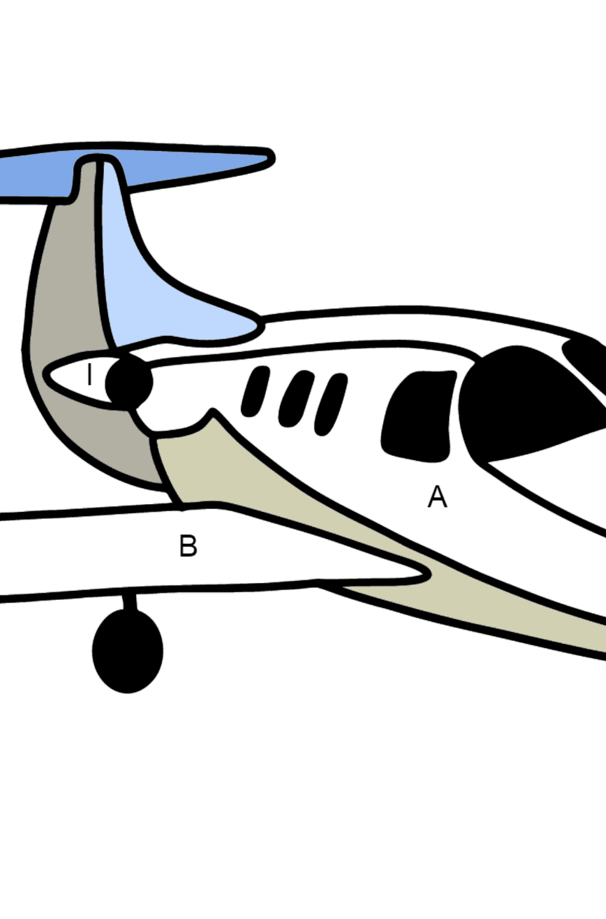 Flugzeug Private Jet Ausmalbild - Ausmalen nach Buchstaben für Kinder