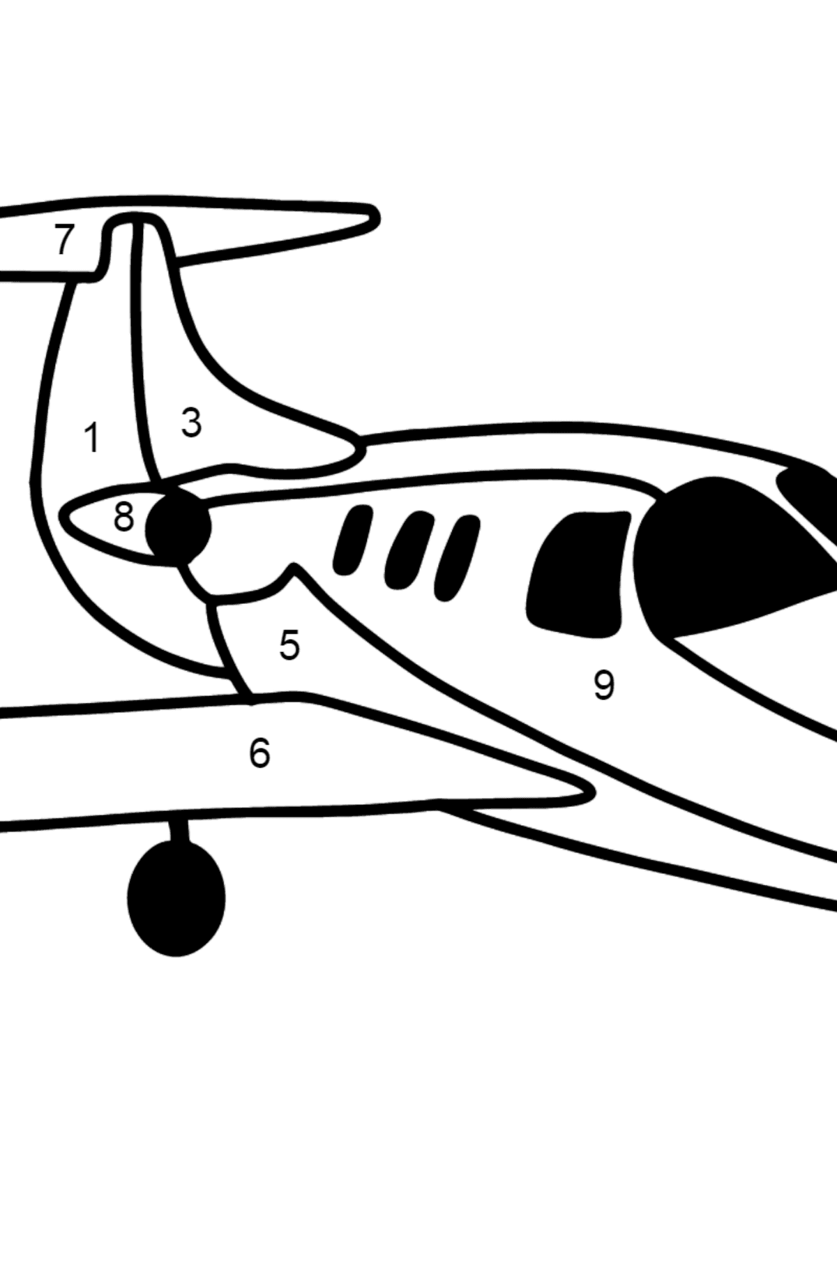 Раскраска Частный самолет - По Номерам для Детей