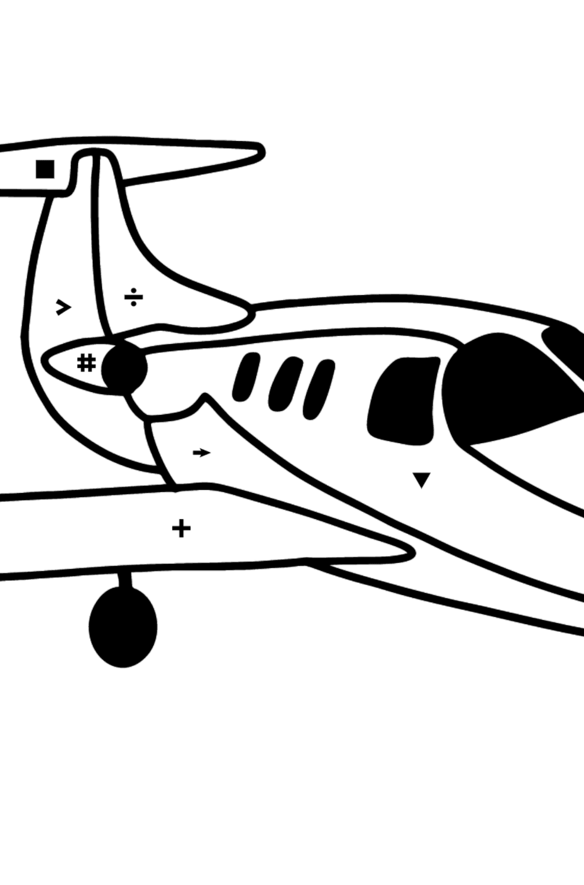Dibujo de Jet Privado para colorear - Colorear por Símbolos para Niños
