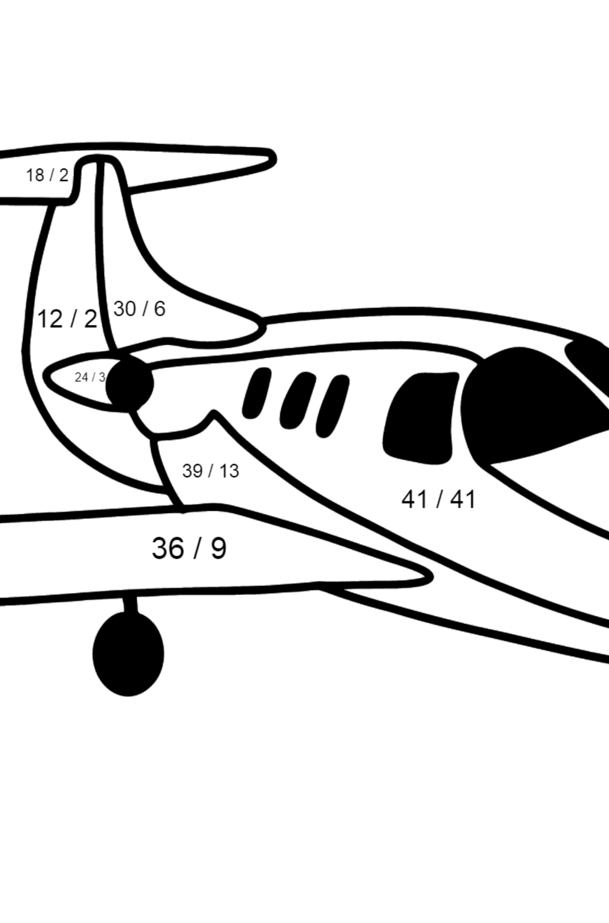 Airplane Private Jet coloring page - Math Coloring - Division for Kids