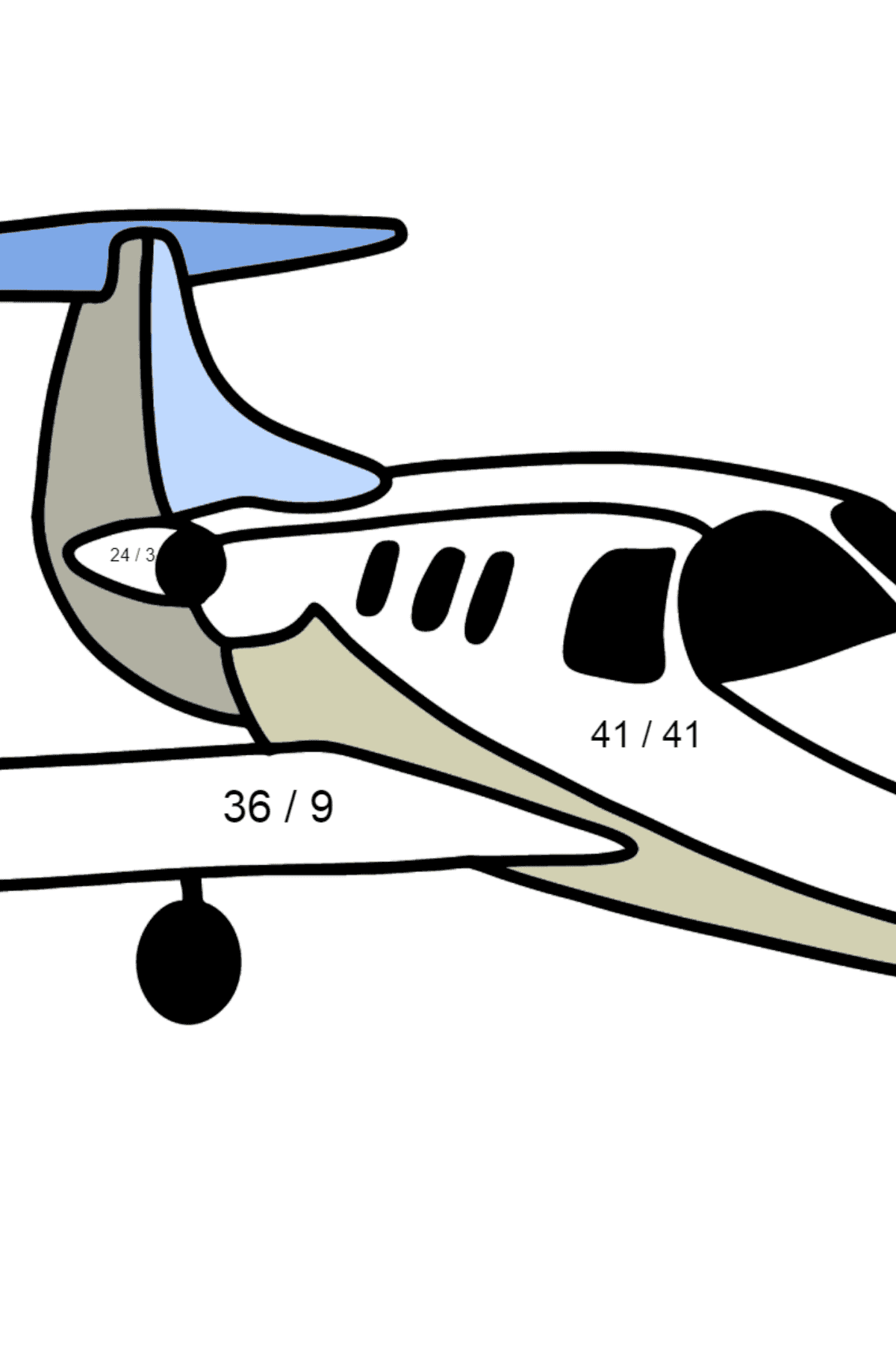 Flugzeug Private Jet Ausmalbild - Mathe Ausmalbilder - Division für Kinder