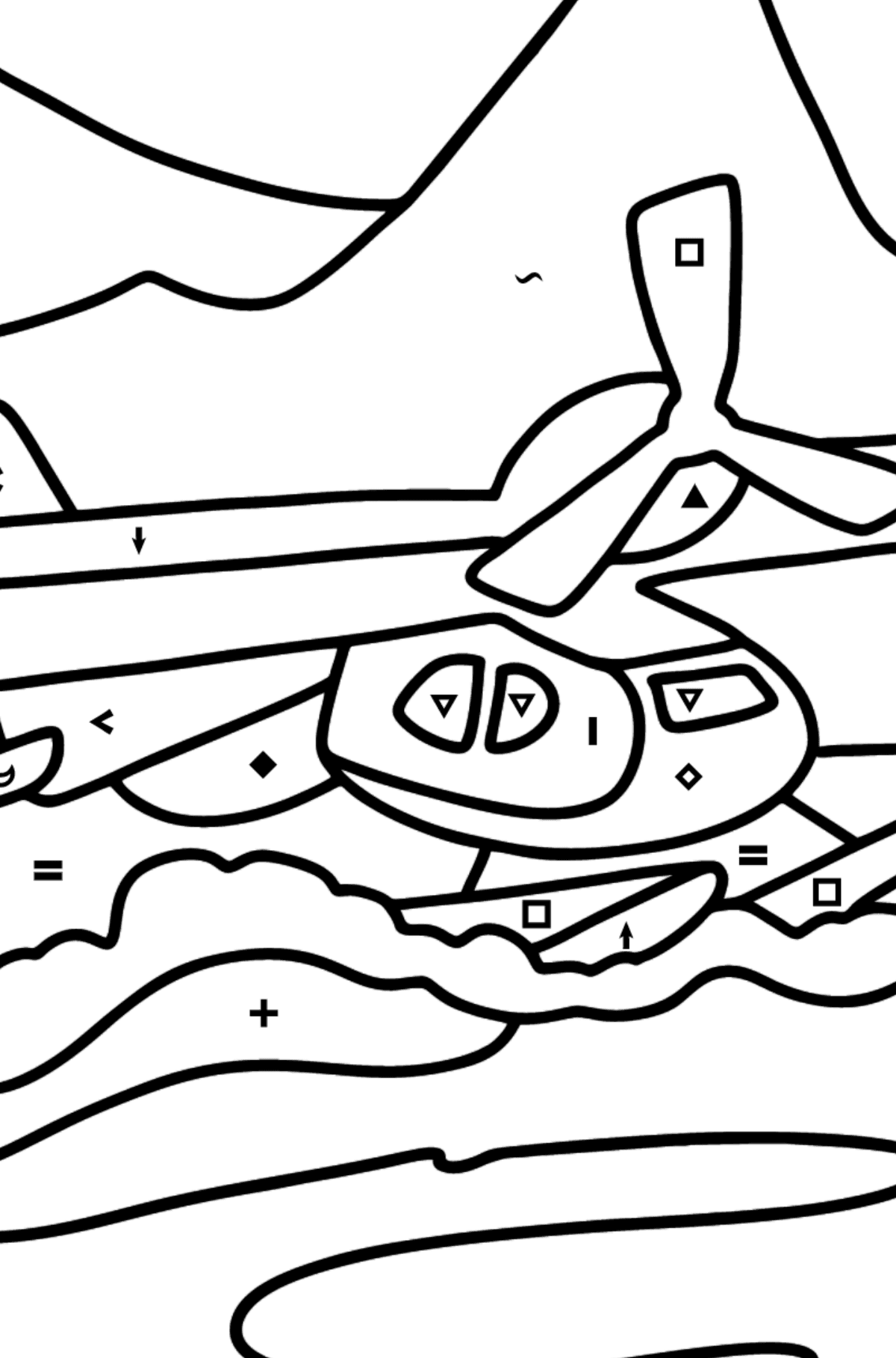 Kleines Wasserflugzeug Ausmalbild - Ausmalen nach Symbolen für Kinder