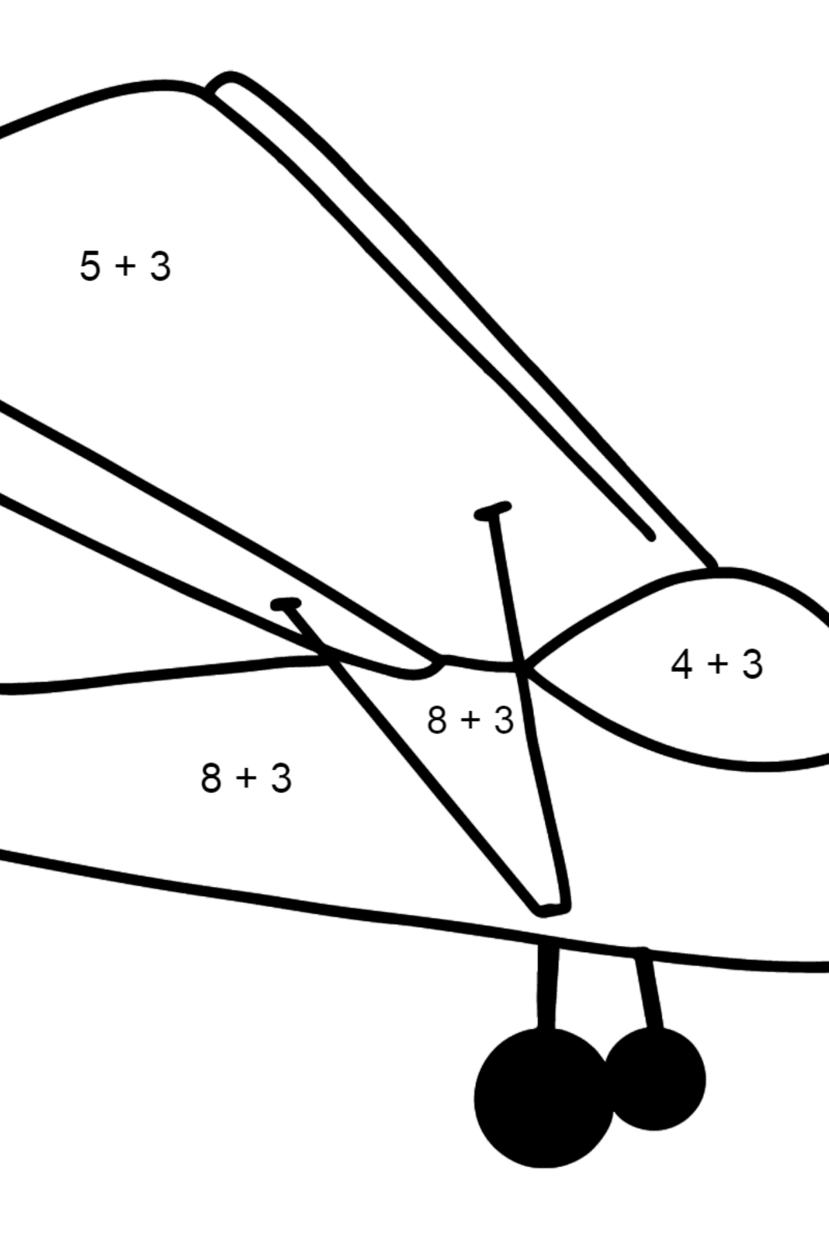 Розмальовка Малий літак - Математична Розмальовка Додавання для дітей