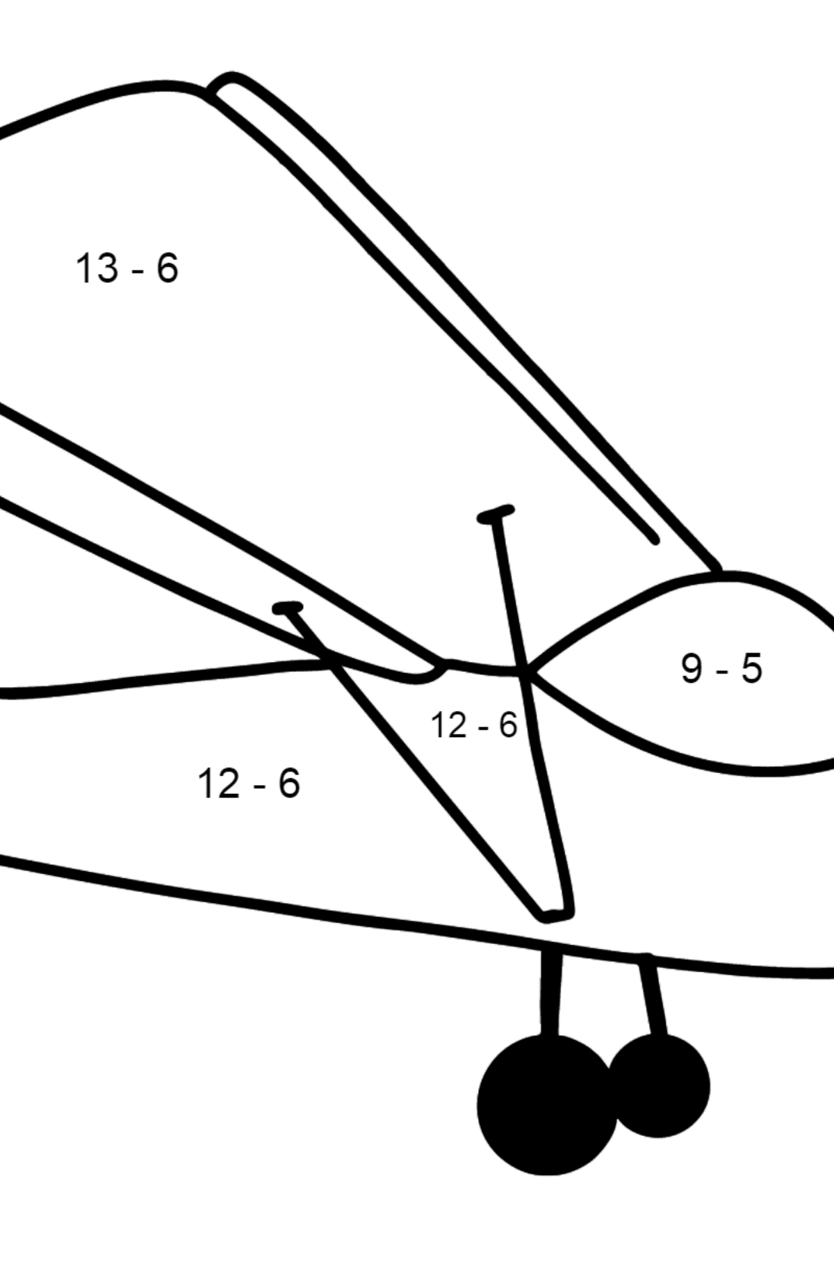 Розмальовка Малий літак - Математична Розмальовка Віднімання для дітей