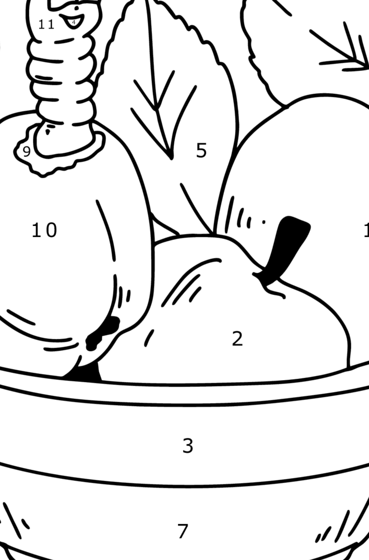 Coloring page Autumn - Apples and Сaterpillar - Coloring by Numbers for Kids