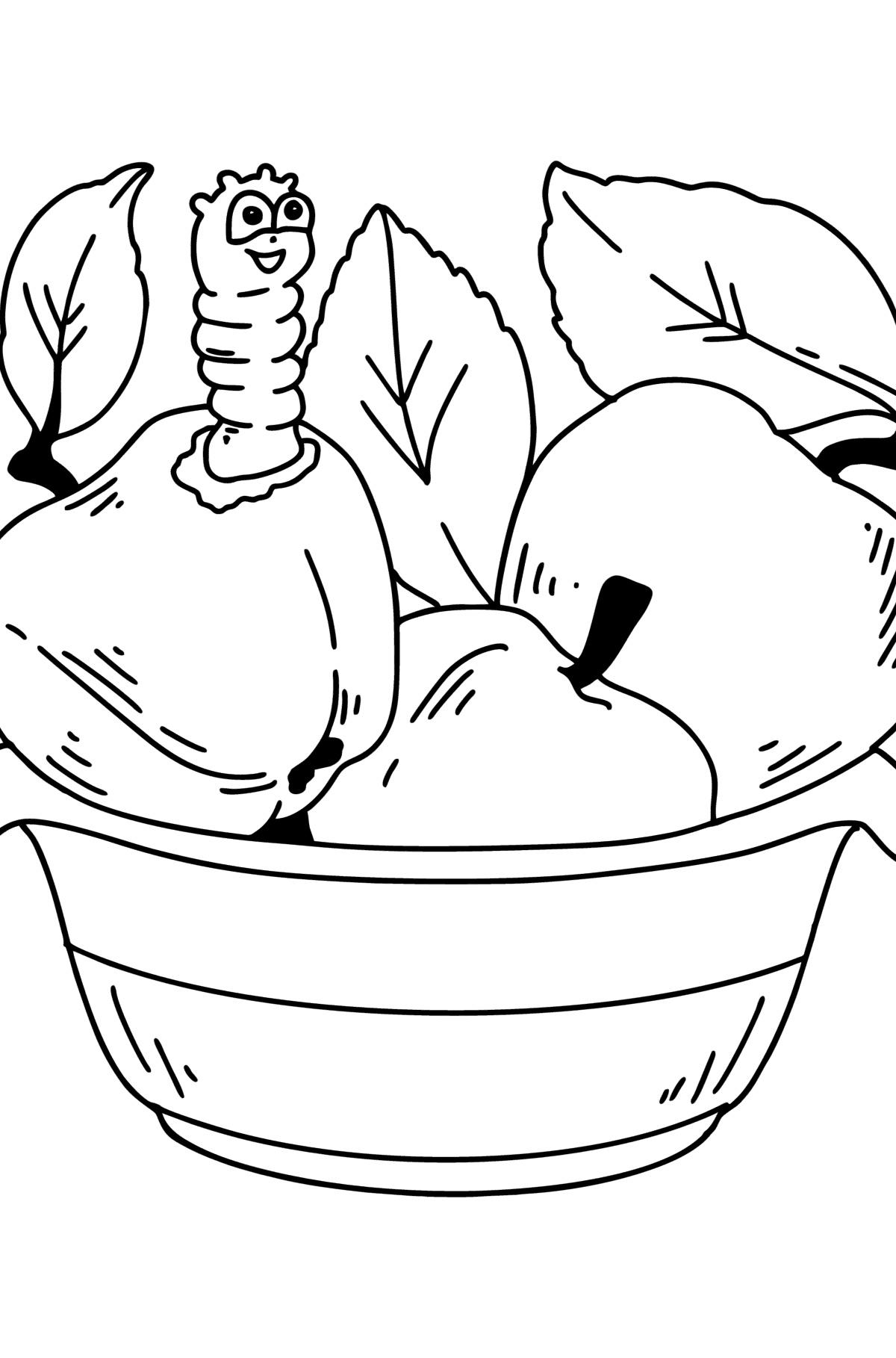 Coloring page Autumn - Apples and Сaterpillar - Coloring Pages for Kids