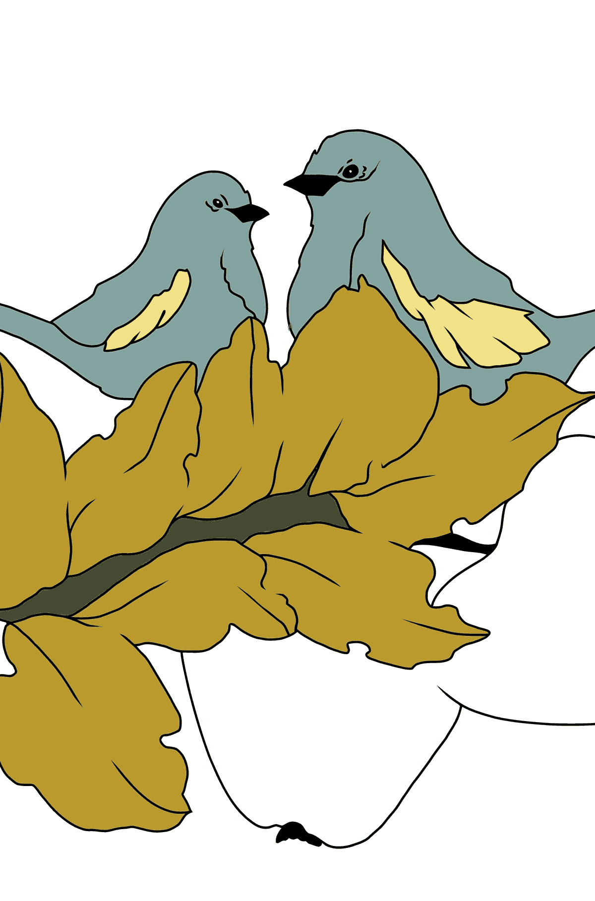 Kleurplaat herfst en vogels - kleurplaten voor kinderen