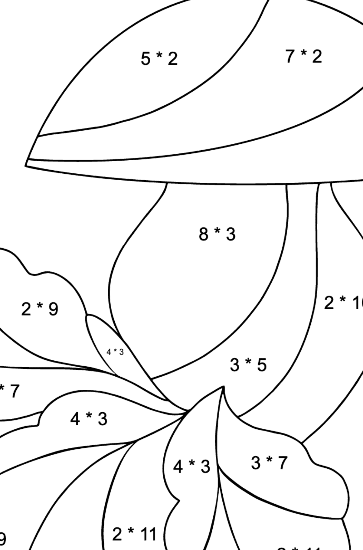 Malvorlage Herbst - Pilz-Erntezeit - Mathe Ausmalbilder - Multiplikation für Kinder
