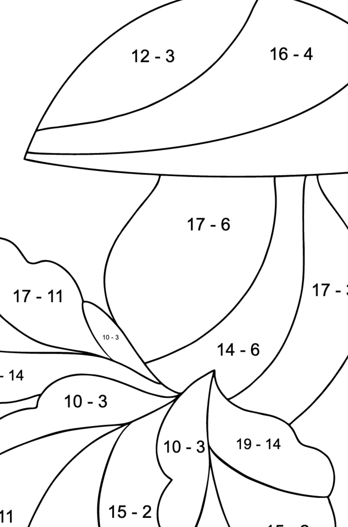 Malvorlage Herbst - Pilz-Erntezeit - Mathe Ausmalbilder - Subtraktion für Kinder