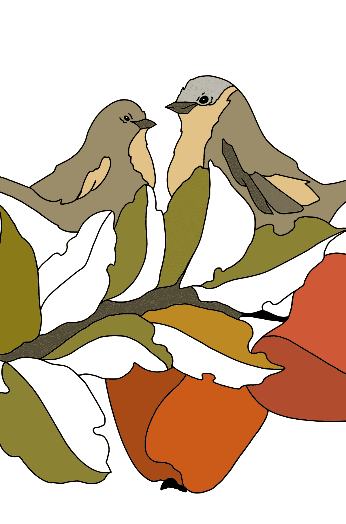 Desen de colorat toamna și păsările (dificil) - Desene de colorat pentru copii