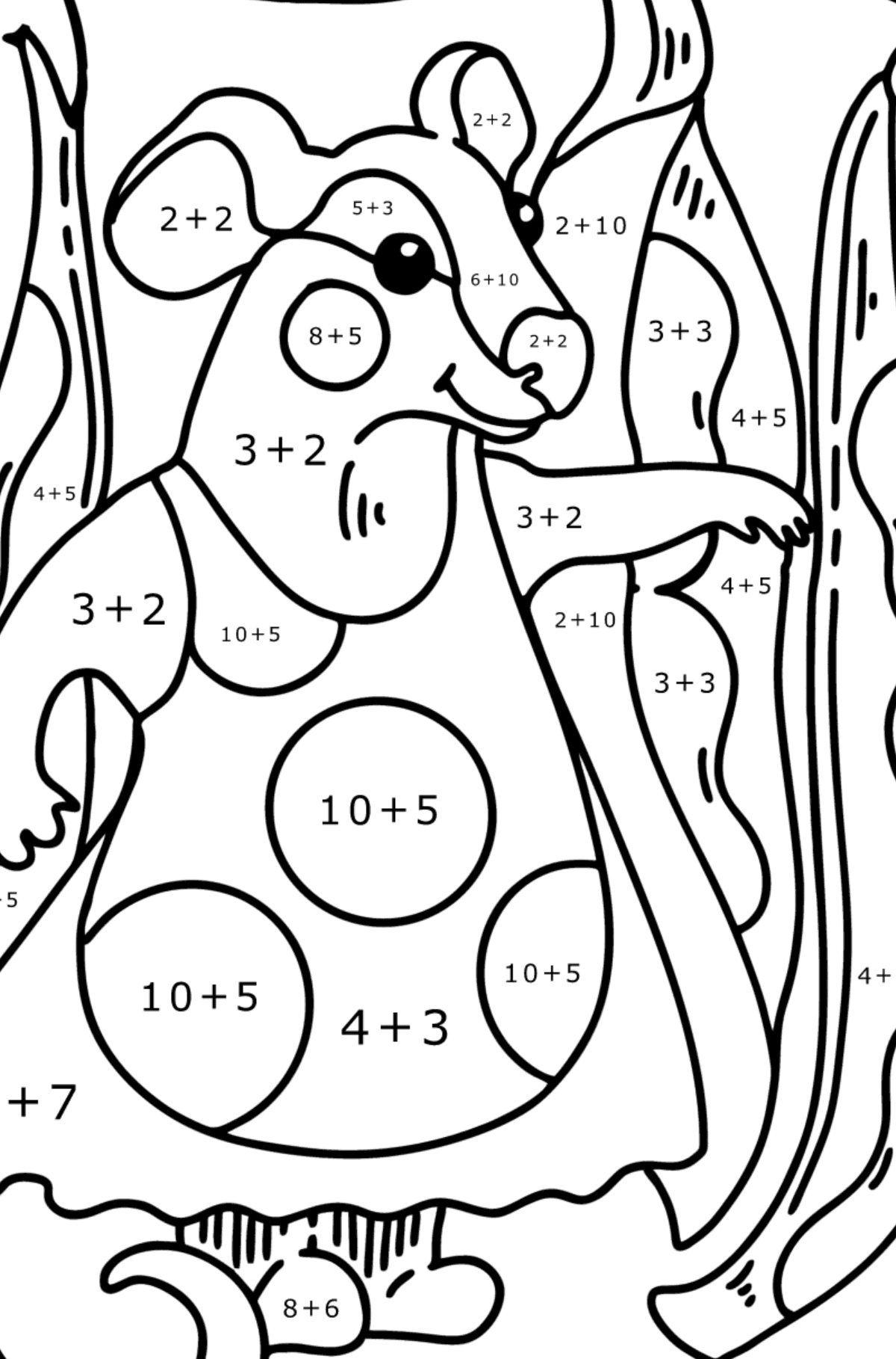 Coloring page - Cute Mouse - Math Coloring - Addition for Kids