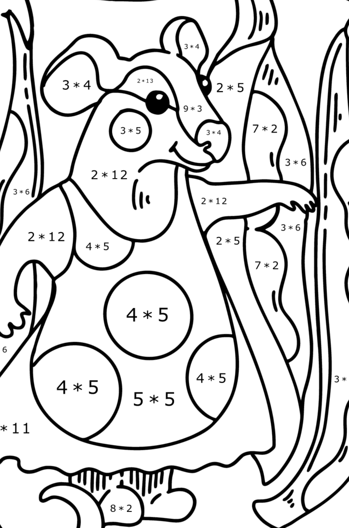 Ausmalbild - Süße Maus - Mathe Ausmalbilder - Multiplikation für Kinder